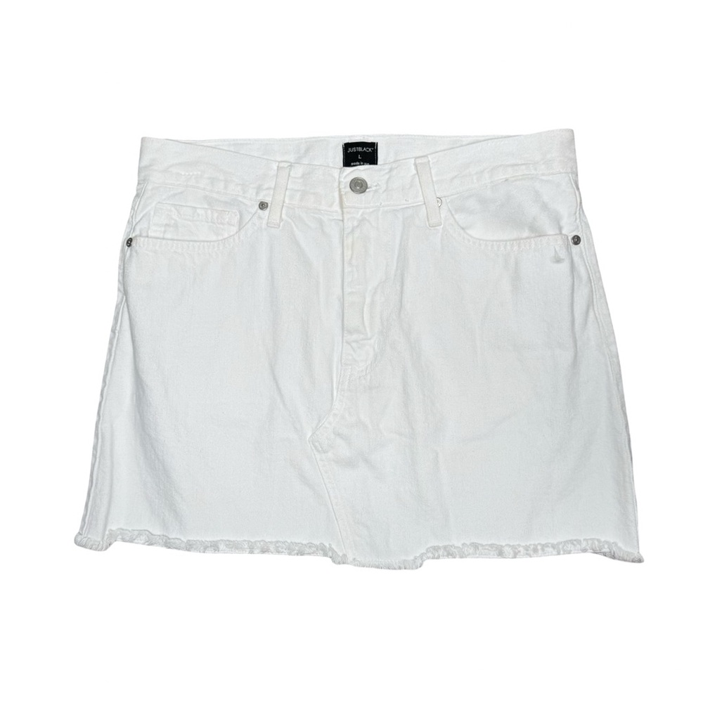 Just Black Denim White Ram Edge Hem Mini Skirt Women’s Sz L